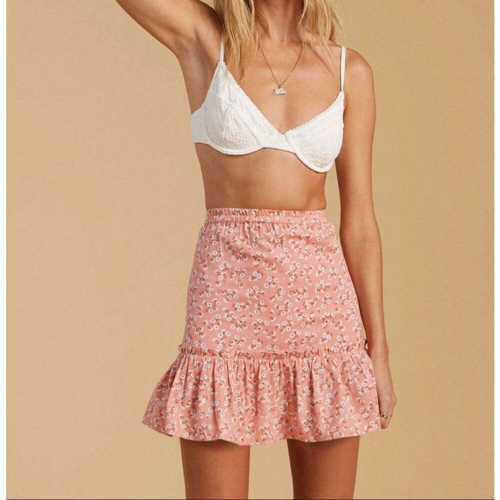 BillaBong x Salty Blonde Upside Skirt Ruffle Peplum Bubble Hem Coral Pink Sz 24